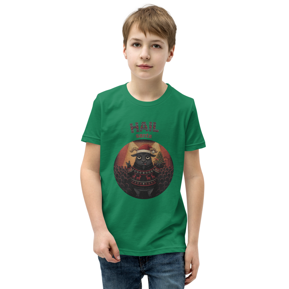 Hail Santa Kids' Ugly Christmas Tee — Green model