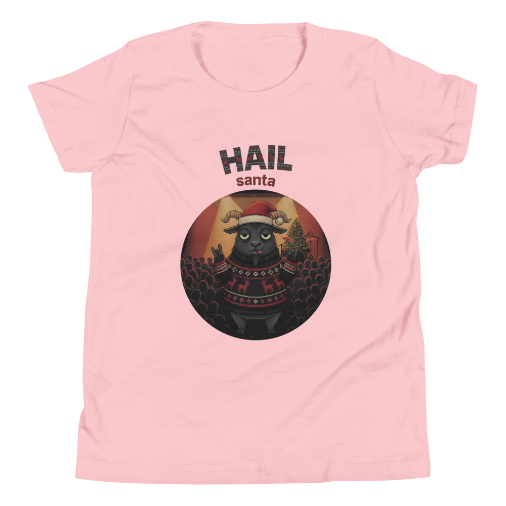 Hail Santa Kids' Ugly Christmas Tee — Light Pink flat