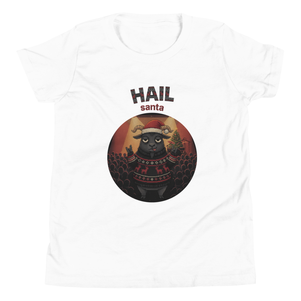 Hail Santa Kids' Ugly Christmas Tee — Pure White flat