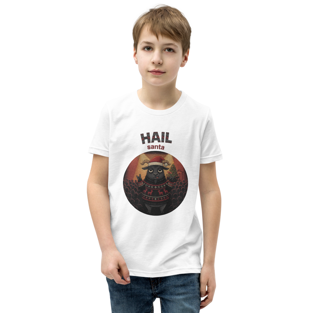 Hail Santa Kids' Ugly Christmas Tee — Pure White model