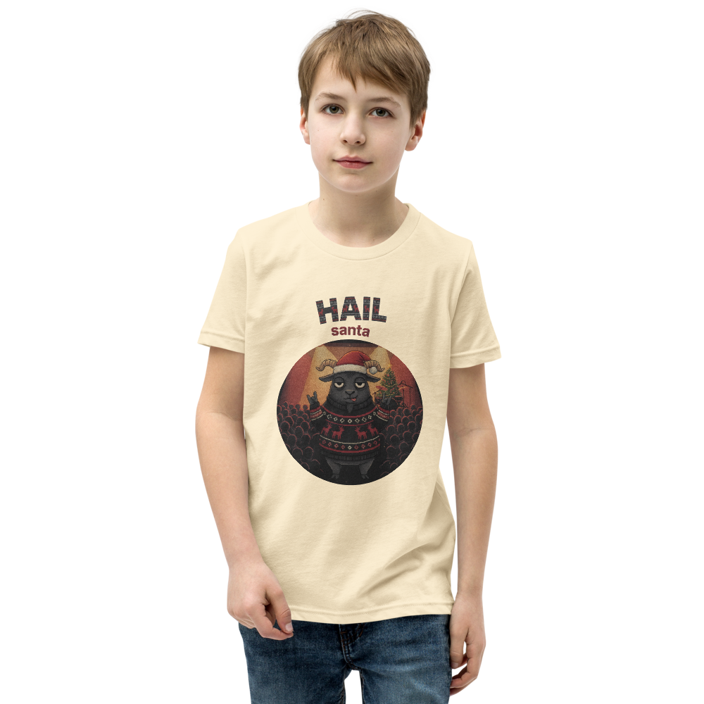 Hail Santa Kids' Ugly Christmas Tee — Vintage White model