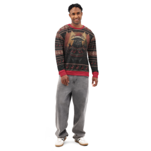 Hail Santa Ugly Christmas Sweatshirt, All-Over Print on male model, front
