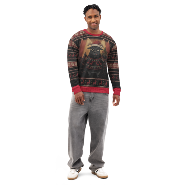 Hail Santa all-over-print sweatshirt on a model, front view