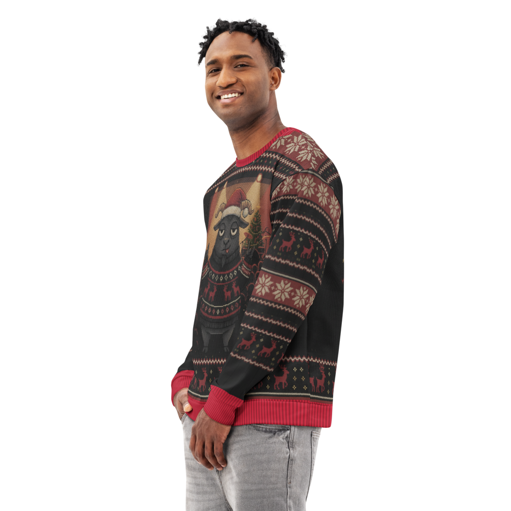 Hail Santa Ugly Christmas Sweatshirt, All-Over Print on male model, side