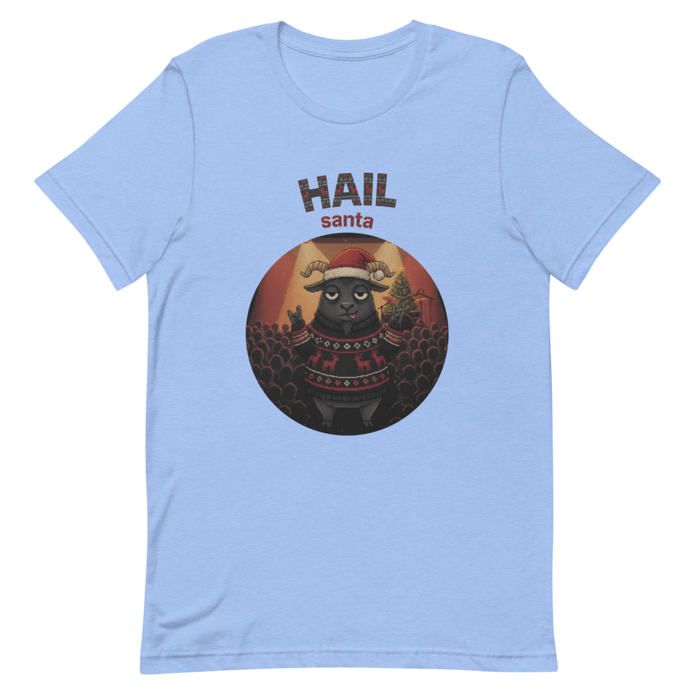 Hail Santa Ugly Christmas Tee โ Blue flat