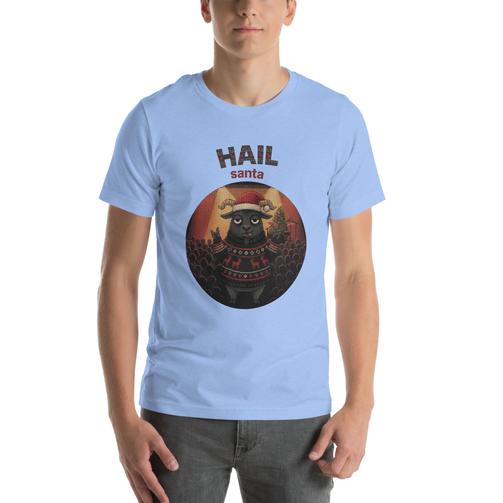 Hail Santa Ugly Christmas Tee โ Blue model