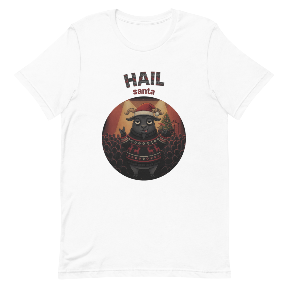 Hail Santa Ugly Christmas Tee โ Pure White flat