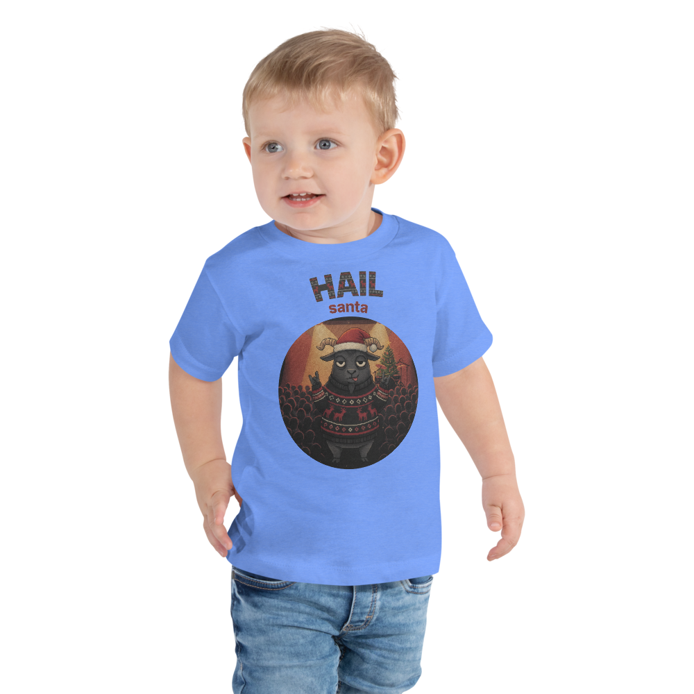 Hail Santa Toddler Ugly Christmas Tee โ Blue model
