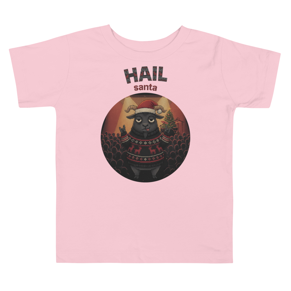 Hail Santa Toddler Ugly Christmas Tee โ Light Pink flat