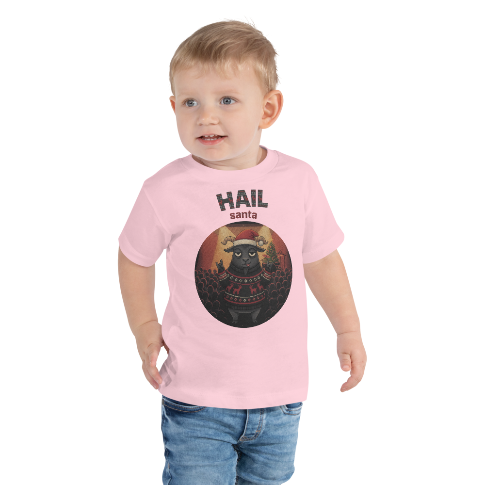 Hail Santa Toddler Ugly Christmas Tee โ Light Pink model
