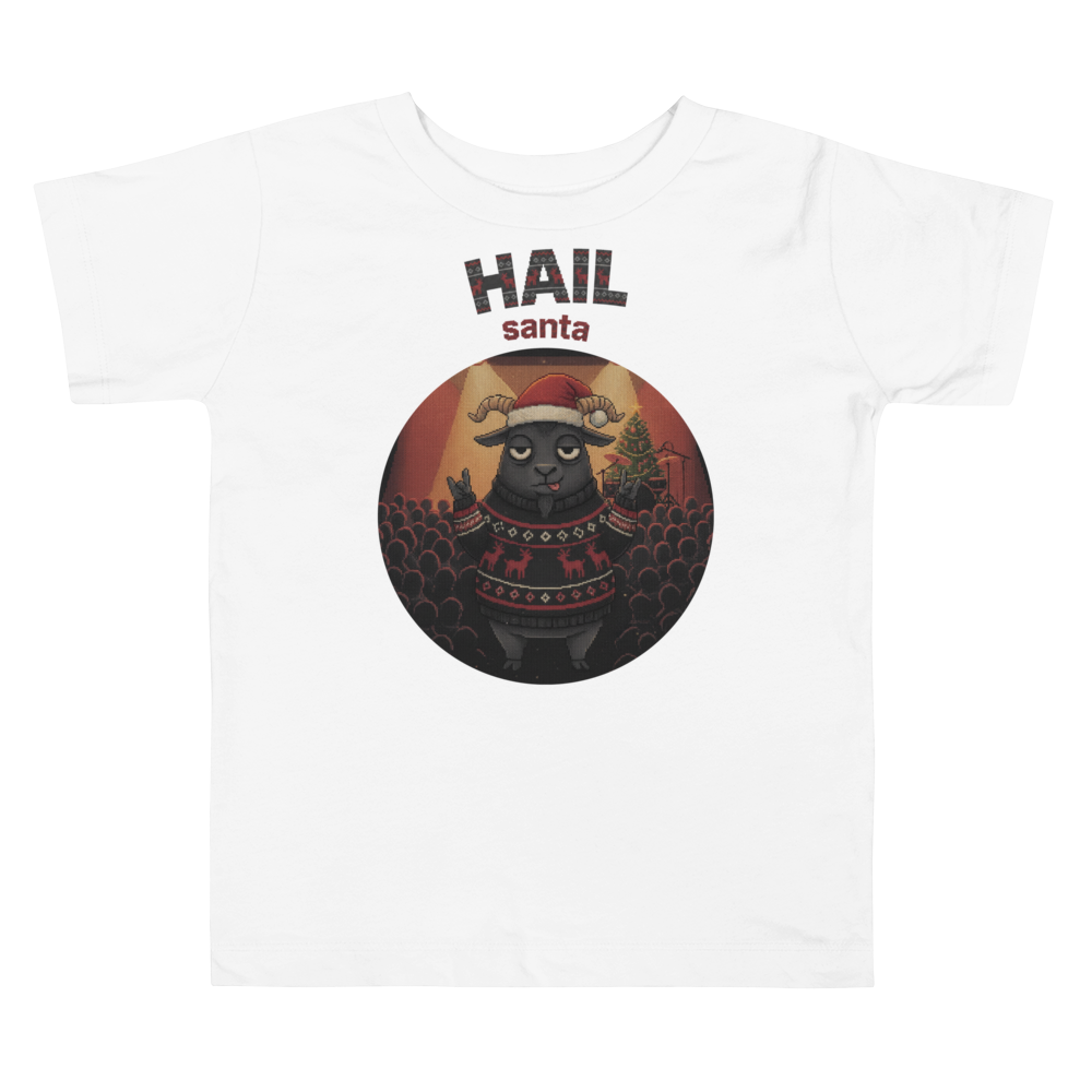 Hail Santa Toddler Ugly Christmas Tee โ Pure White flat