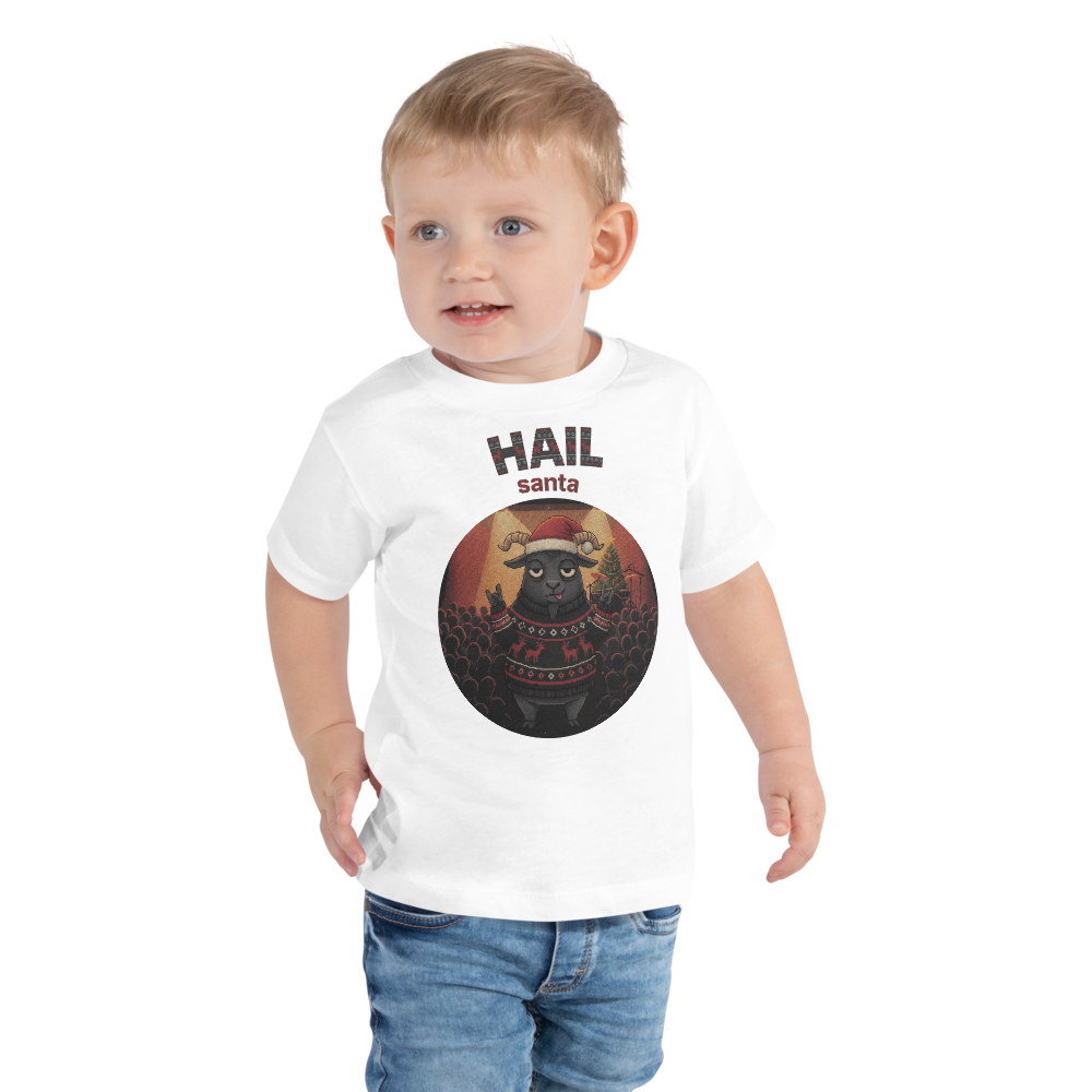 Hail Santa Toddler Ugly Christmas Tee โ Pure White model