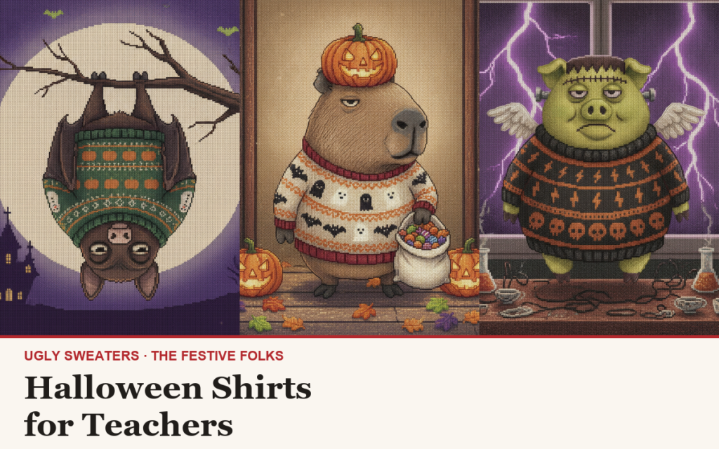 Halloween Shirts for Teachers: the Festive Folks Halloween designs, house title strip