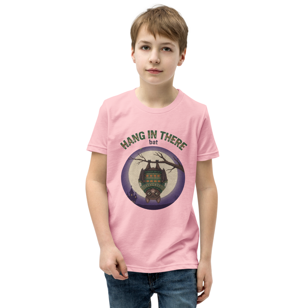 Hang In There Kids' Halloween Ugly Tee โ Light Pink model