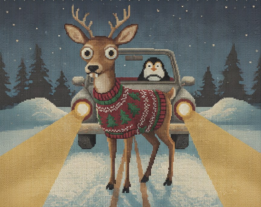 Deer In Headlights, as printed on the sweatshirt