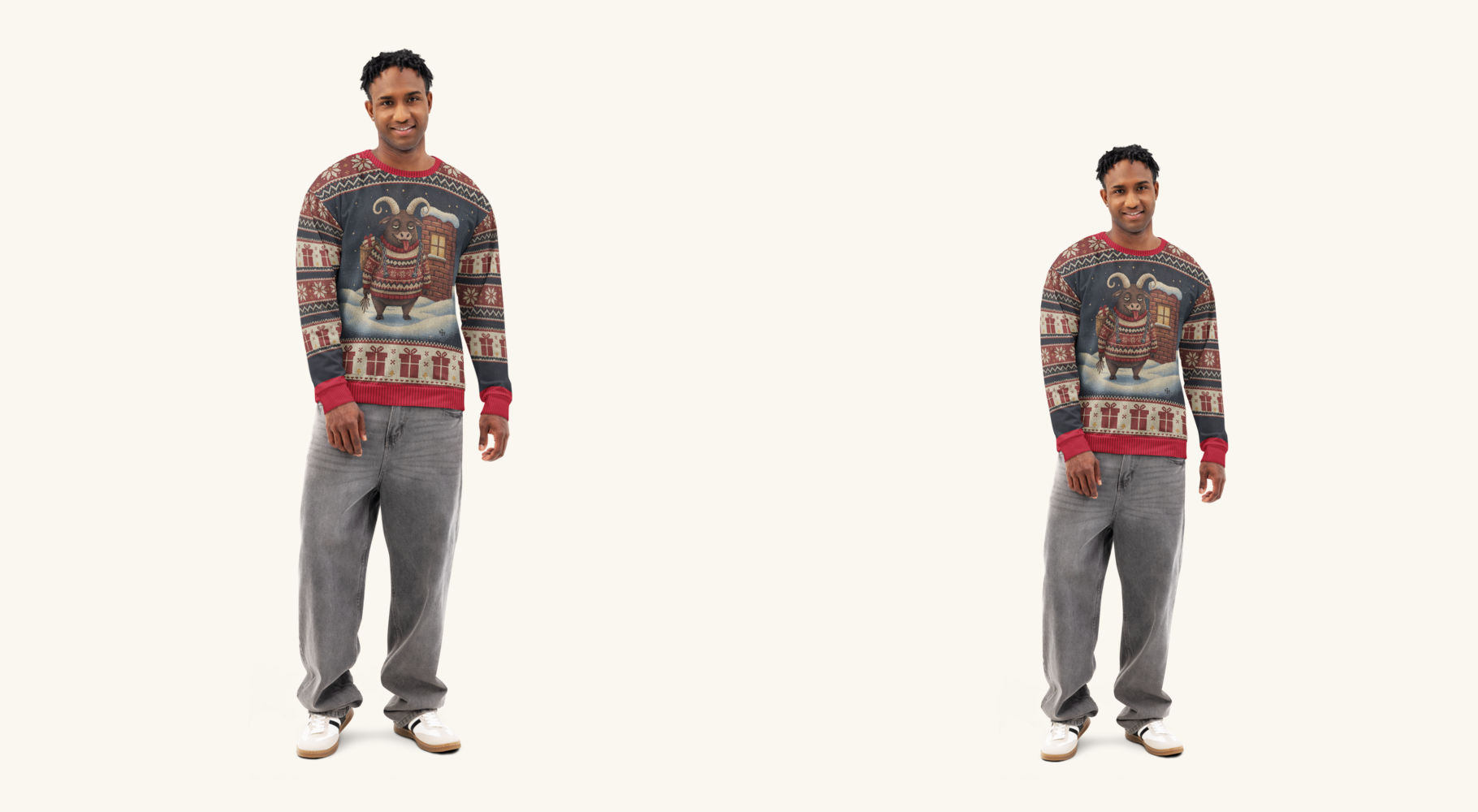 Krampus couples sweatshirt set on two models