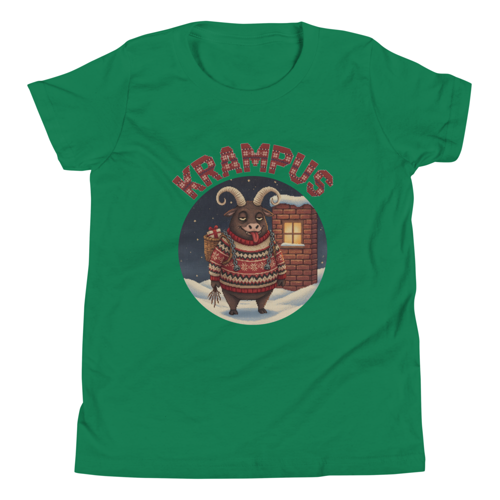 Krampus Kids' Ugly Christmas Tee — Green flat