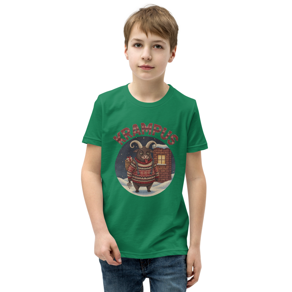 Krampus Kids' Ugly Christmas Tee — Green model