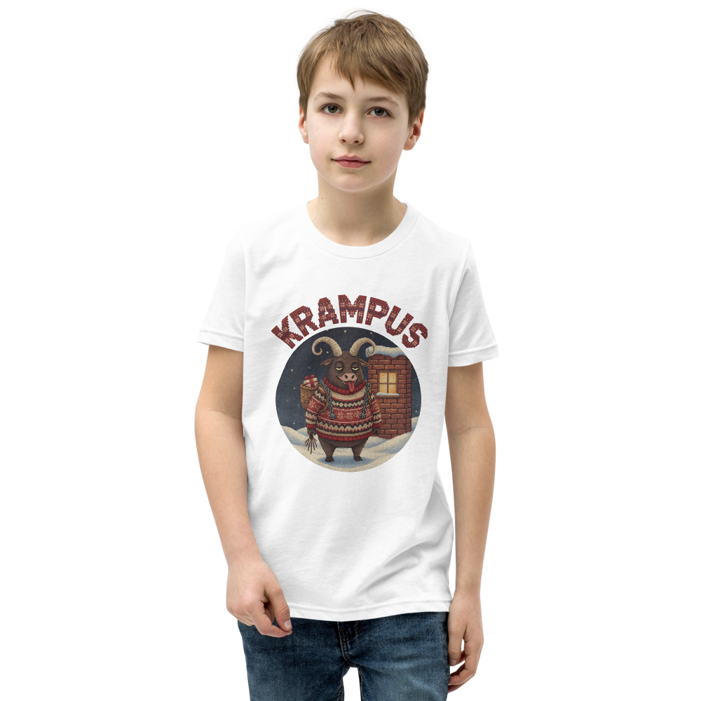 Krampus Kids' Ugly Christmas Tee — Pure White model