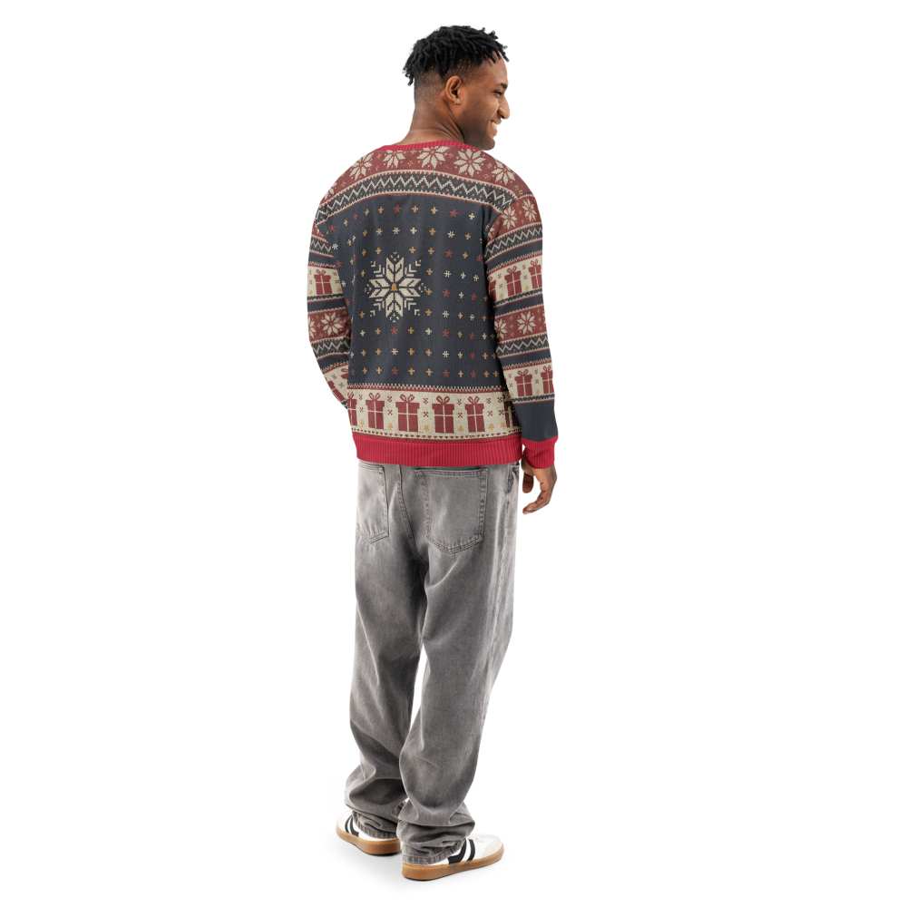 Krampus Ugly Christmas Sweatshirt, All-Over Print on male model, back