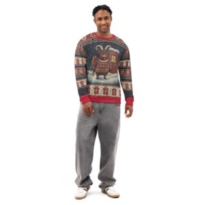 Krampus Ugly Christmas Sweatshirt, All-Over Print on male model, front