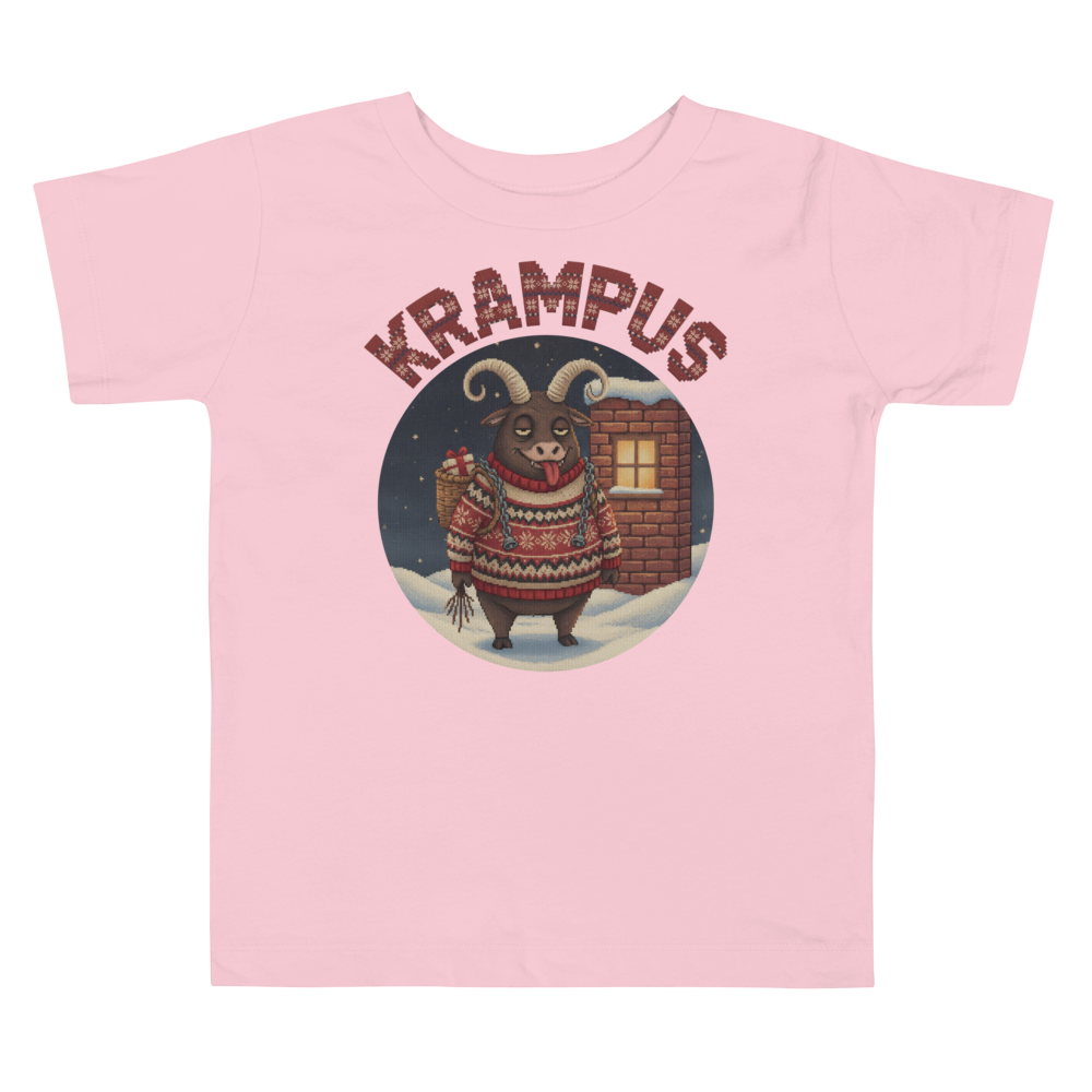 Krampus Toddler Ugly Christmas Tee โ Light Pink flat