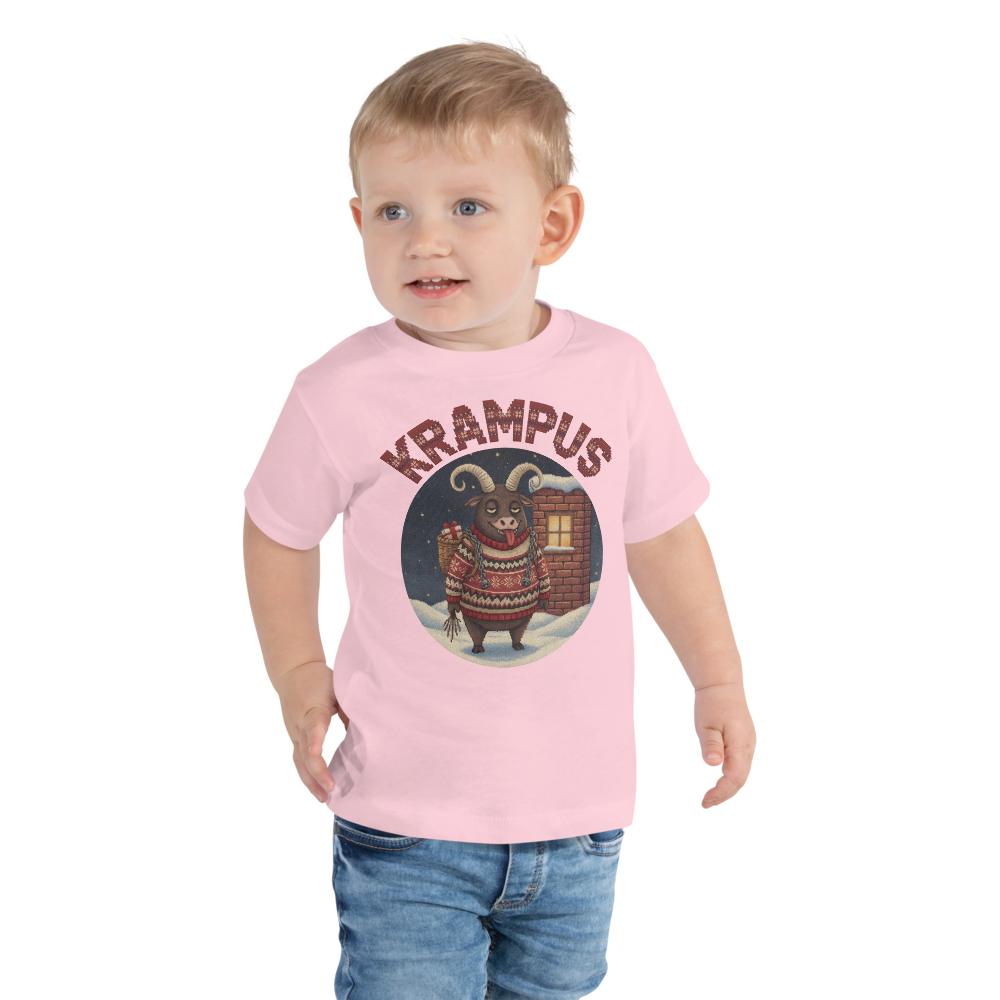 Krampus Toddler Ugly Christmas Tee โ Light Pink model