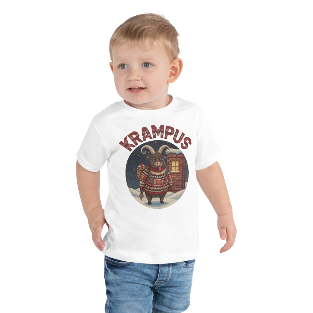Krampus Toddler Ugly Christmas Tee โ Pure White model