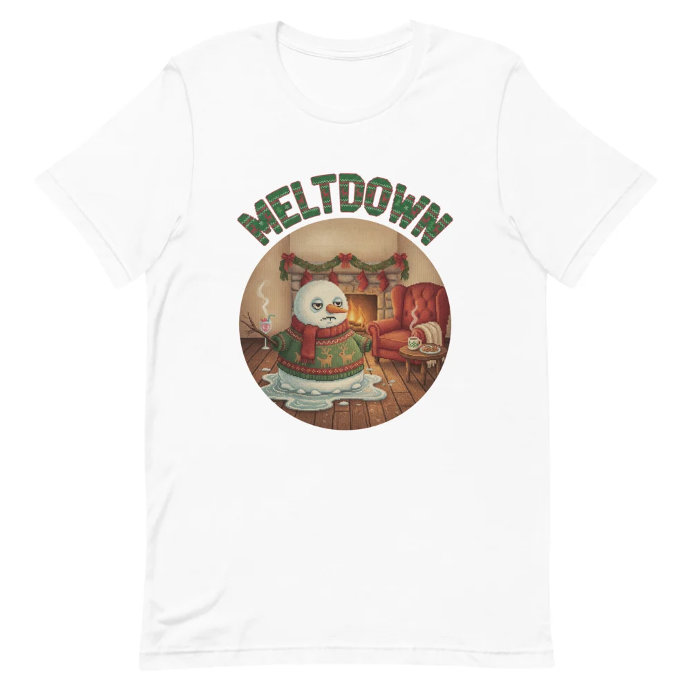 Meltdown Ugly Christmas Tee, Pure White flat