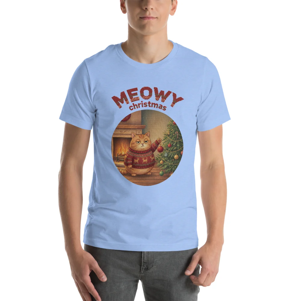 Meowy Christmas Ugly Christmas Tee, Blue model