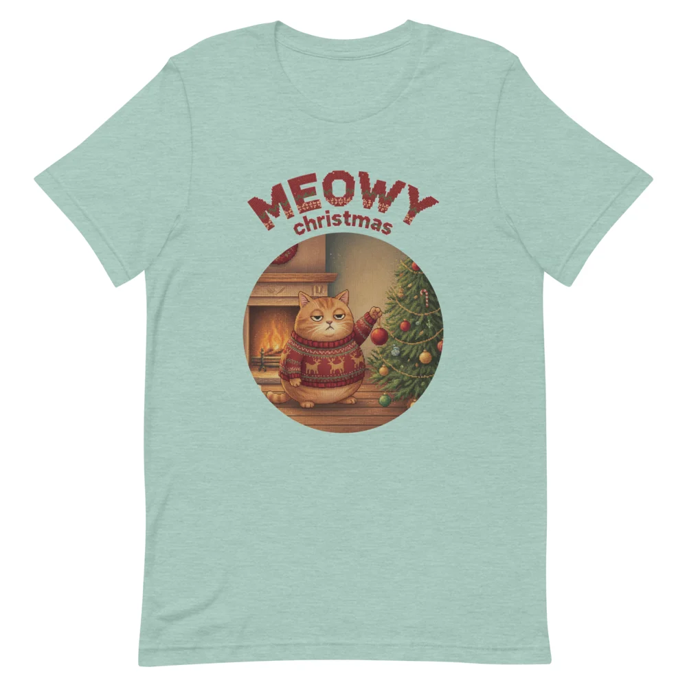 Meowy Christmas Ugly Christmas Tee, Green flat