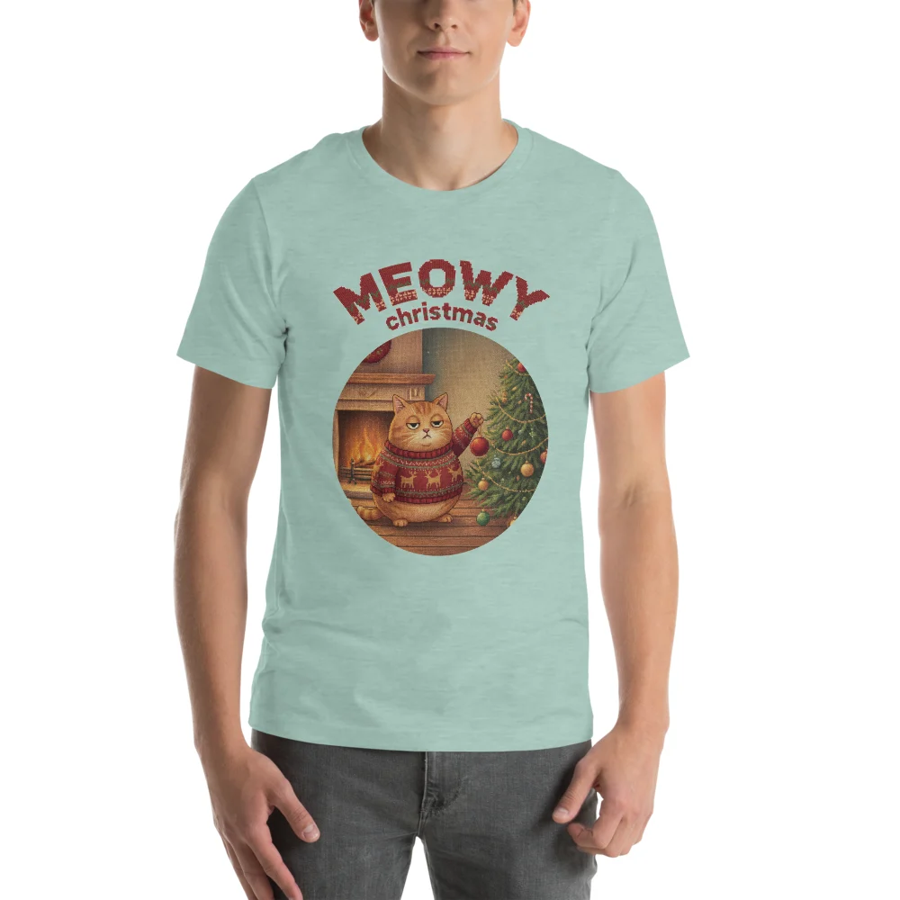 Meowy Christmas Ugly Christmas Tee, Green model