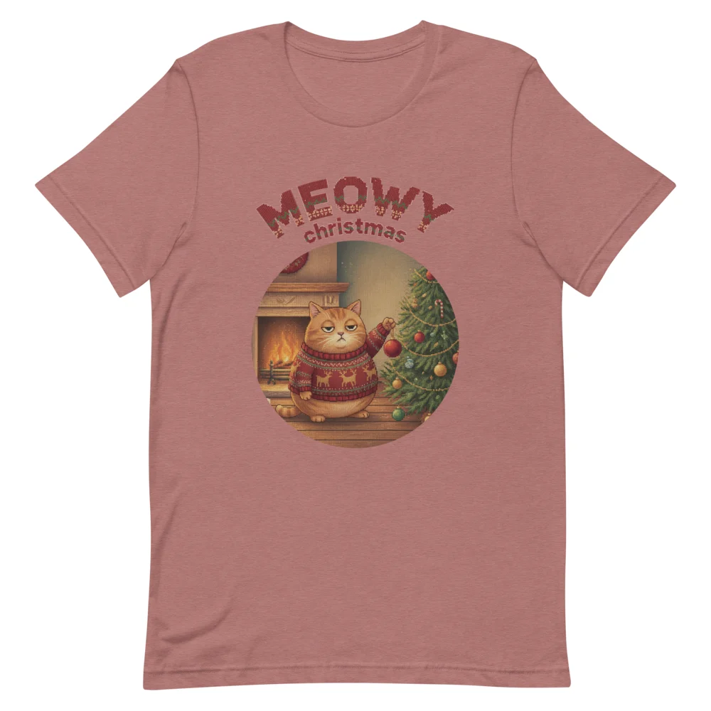 Meowy Christmas Ugly Christmas Tee, Mauve flat