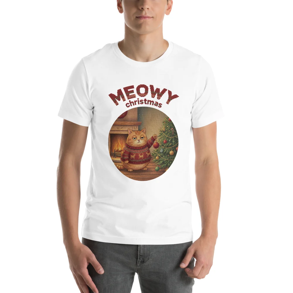 Meowy Christmas Ugly Christmas Tee, Pure White model
