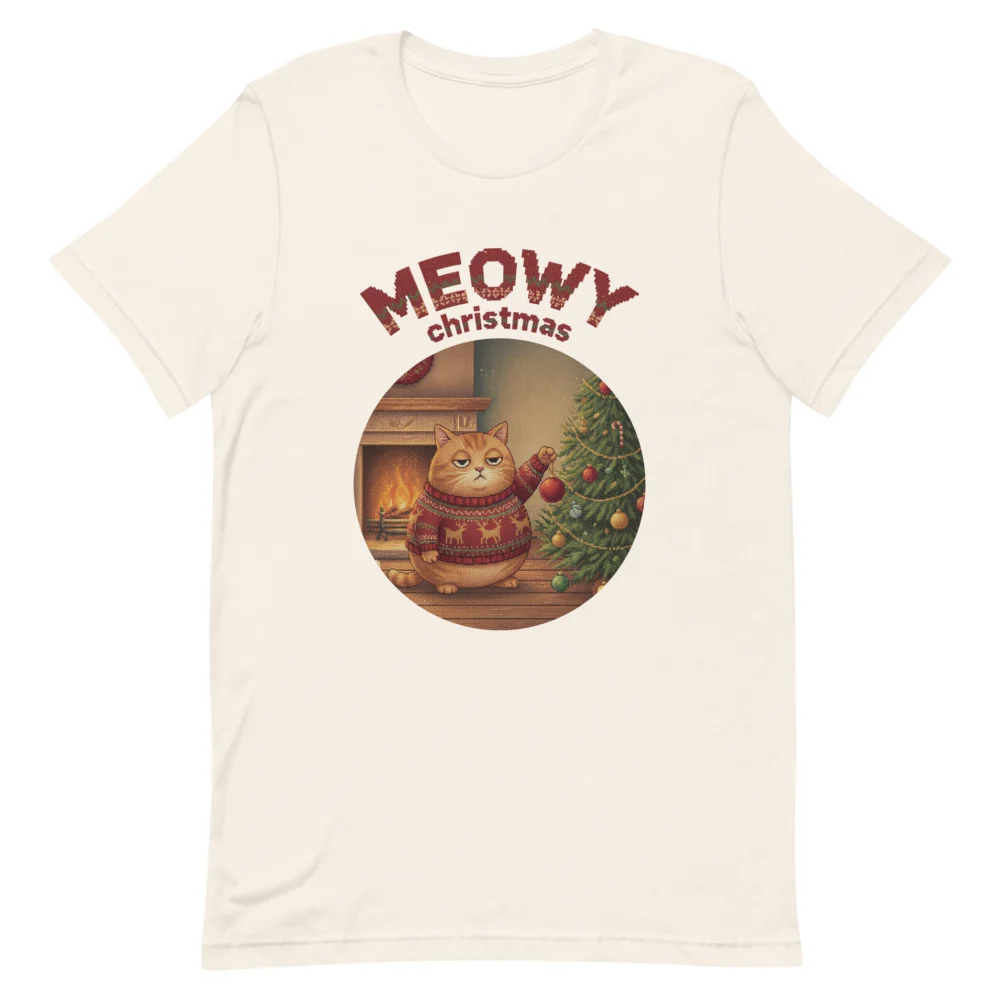Meowy Christmas Ugly Christmas Tee, Vintage White flat