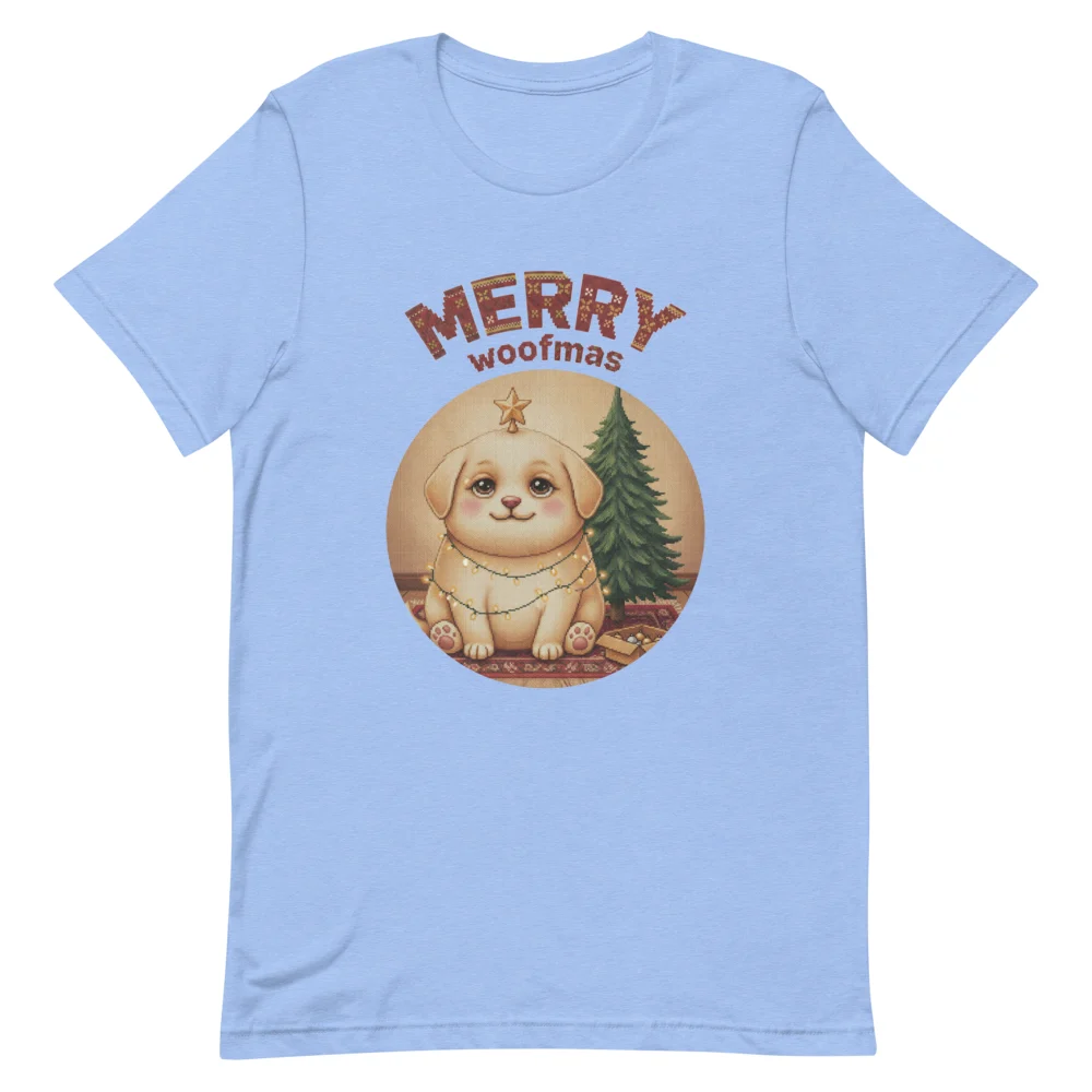 Merry Woofmas Ugly Christmas Tee - Blue flat