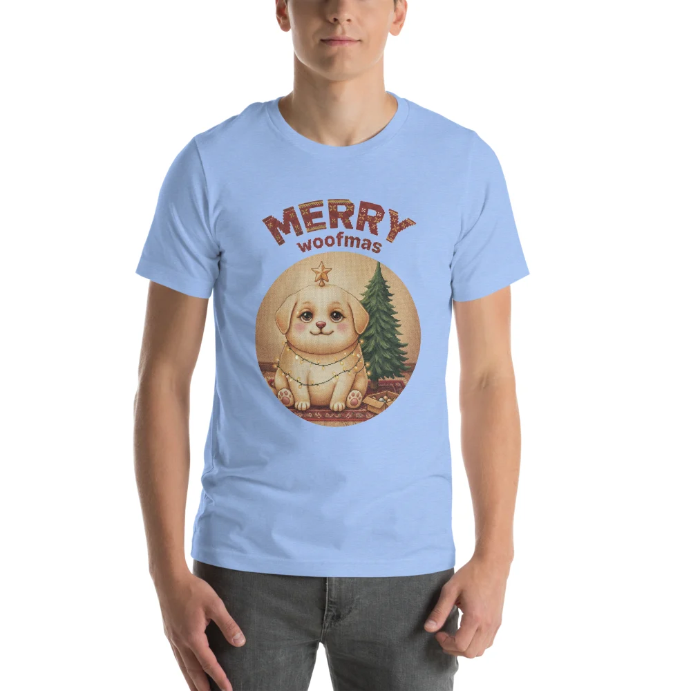 Merry Woofmas Ugly Christmas Tee - Blue model