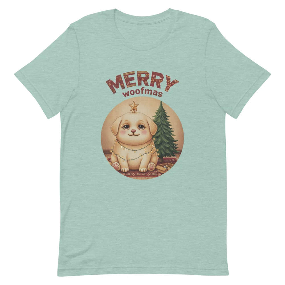 Merry Woofmas Ugly Christmas Tee - Green flat