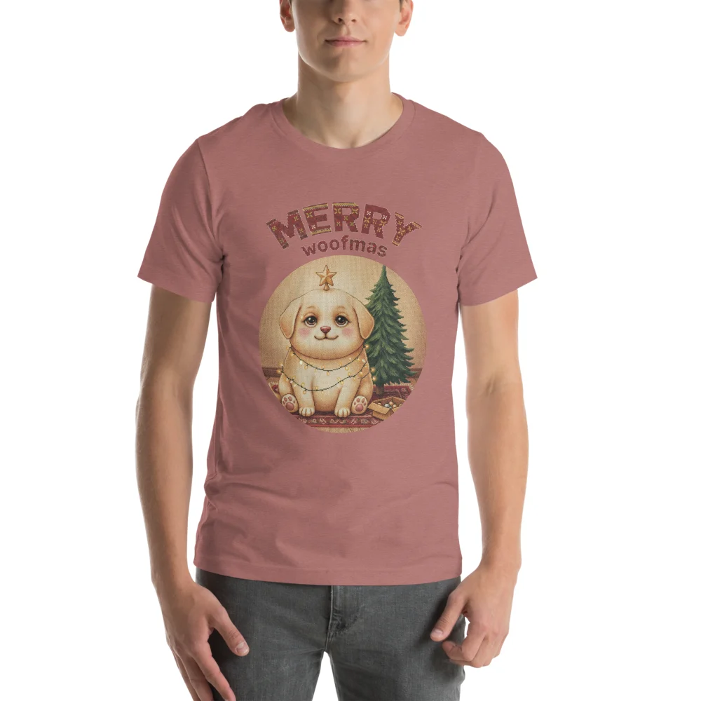 Merry Woofmas Ugly Christmas Tee - Mauve model
