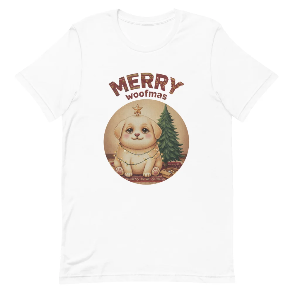 Merry Woofmas Ugly Christmas Tee - Pure White flat