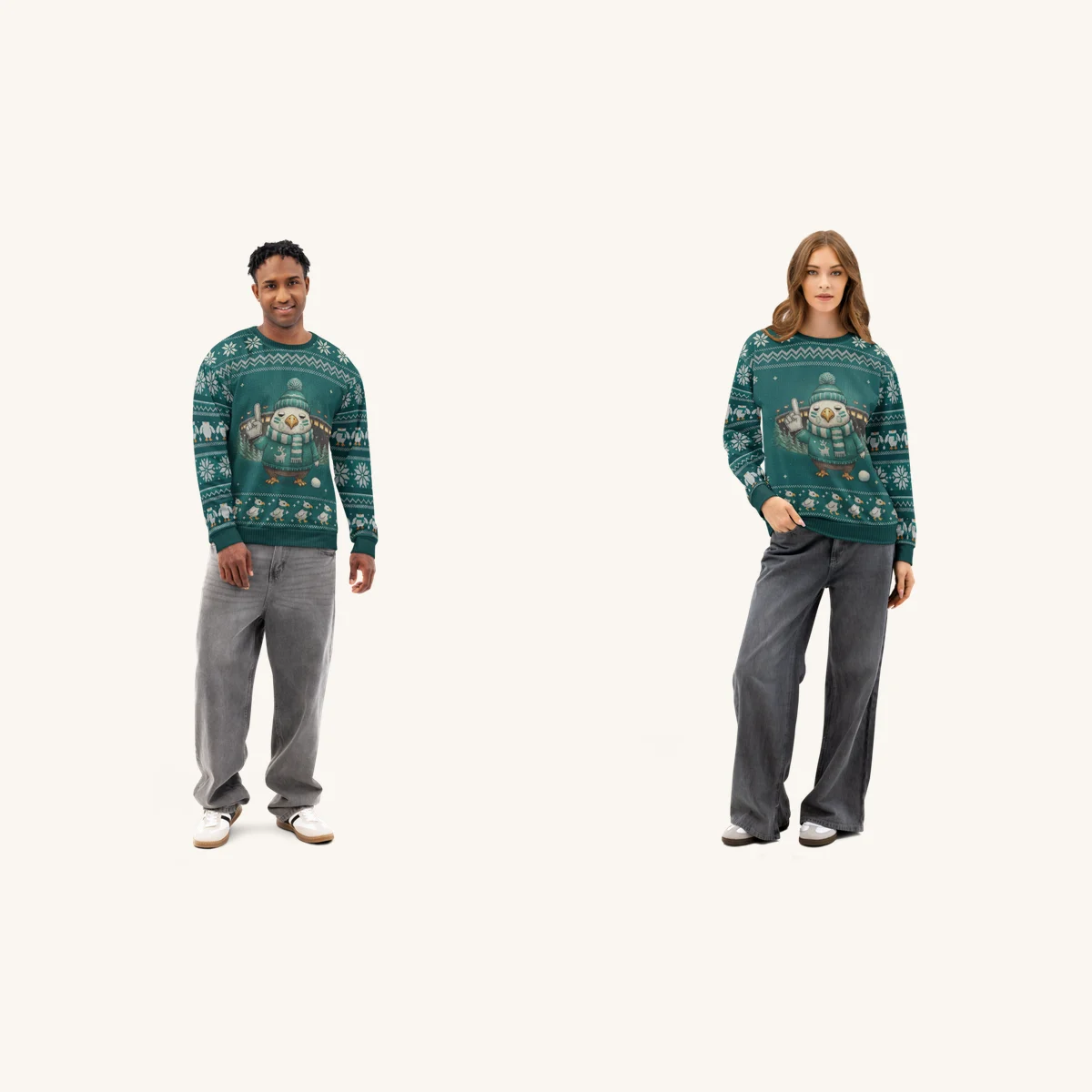 Philadelphia Fan Matching Ugly Christmas Sweaters for Couples | Two Sweatshirts