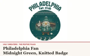 The Philadelphia Fan character design, a deadpan plush eagle superfan in midnight green and silver with a foam finger