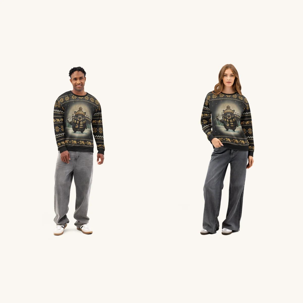 Pittsburgh Fan Matching Ugly Christmas Sweaters for Couples | Two Sweatshirts
