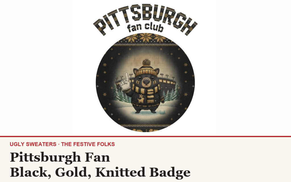 The Pittsburgh Fan character design, a deadpan burly black bear superfan in black and gold with a foam finger