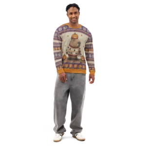 Pumpkin Spice Capybara Halloween Ugly Sweatshirt, All-Over Print on male model, front