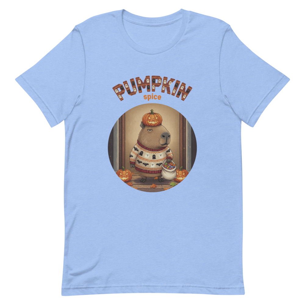Pumpkin Spice Capybara Halloween Ugly Tee โ Blue flat