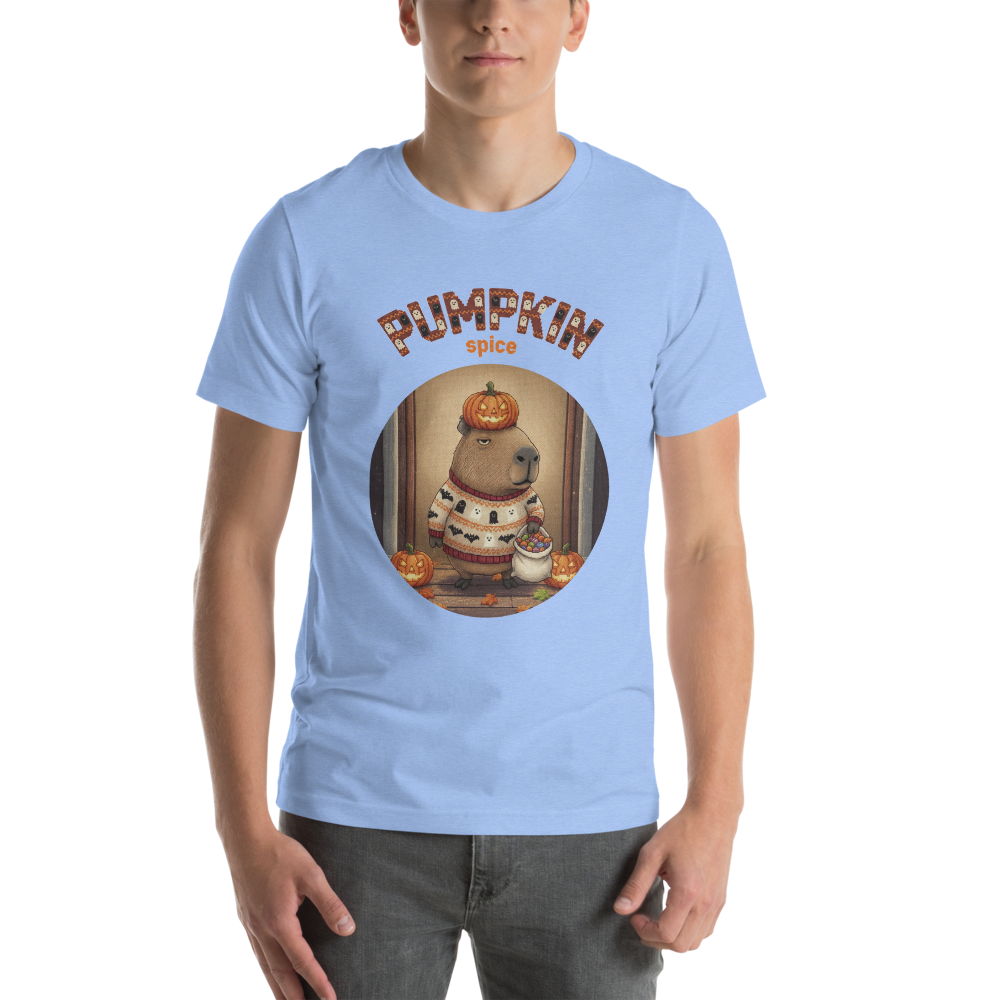 Pumpkin Spice Capybara Halloween Ugly Tee โ Blue model