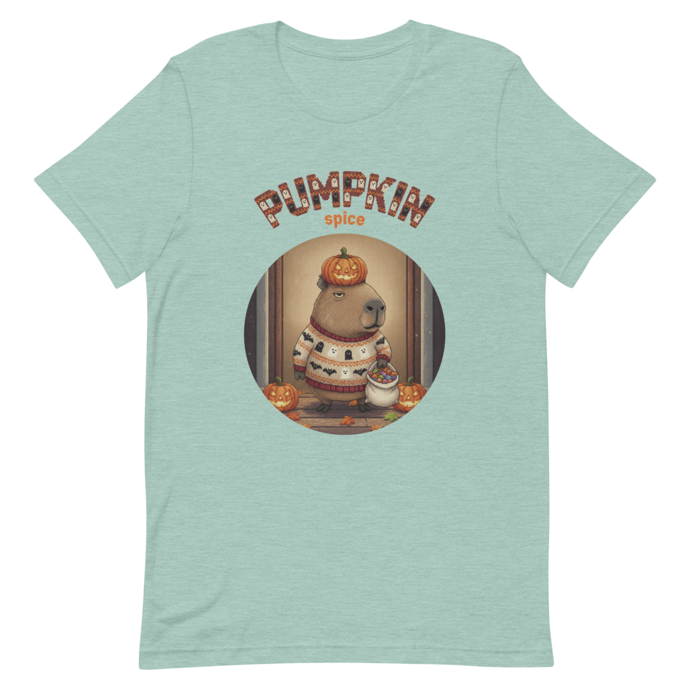 Pumpkin Spice Capybara Halloween Ugly Tee โ Green flat