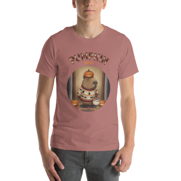 Pumpkin Spice Capybara knitted-badge tee on a model