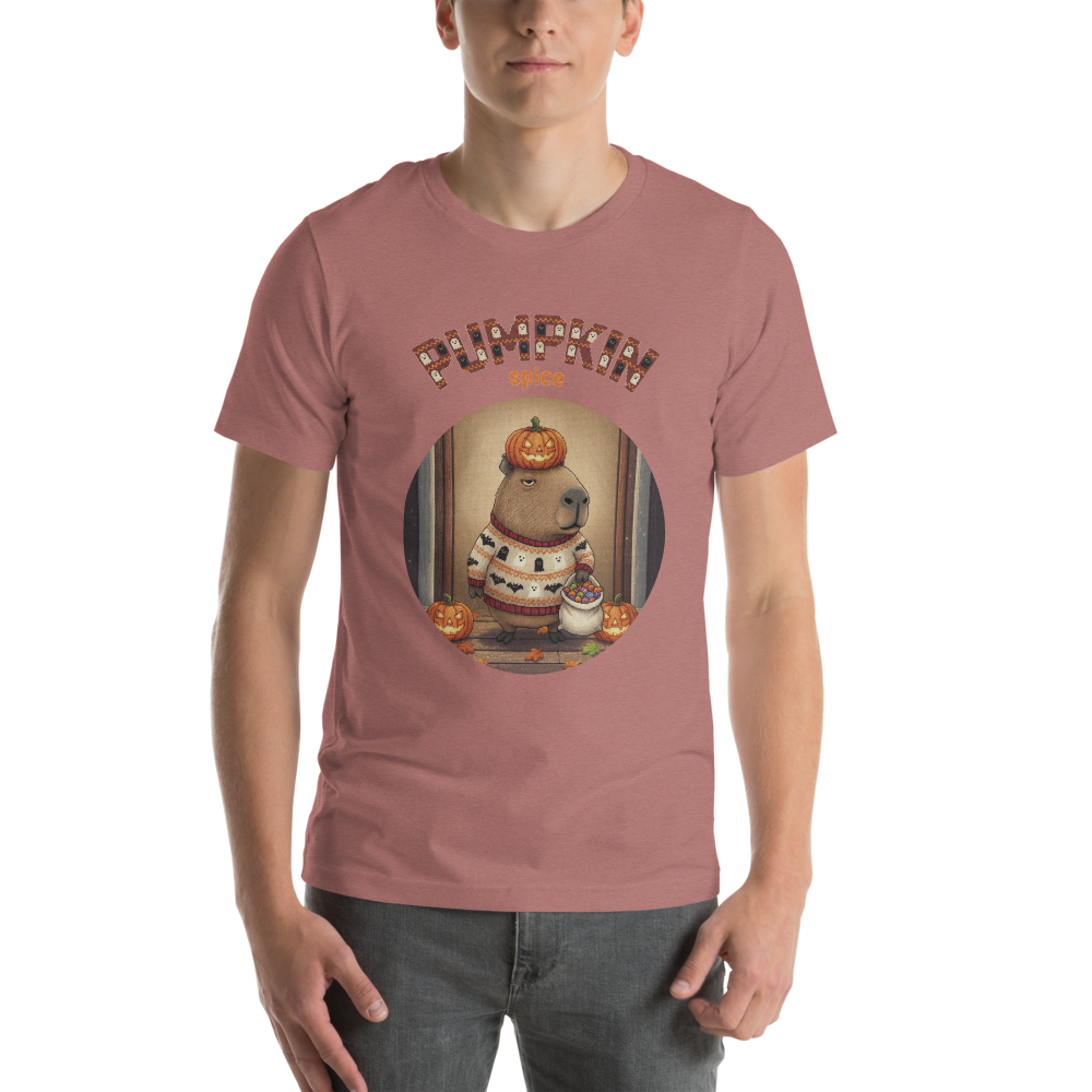 Pumpkin Spice Capybara Halloween Ugly Tee โ Mauve model